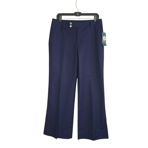 LAUREN Ralph Lauren Wide Leg Pants Women 10 Navy High Waist Cotton Nautical NEW - Picture 1 of 11